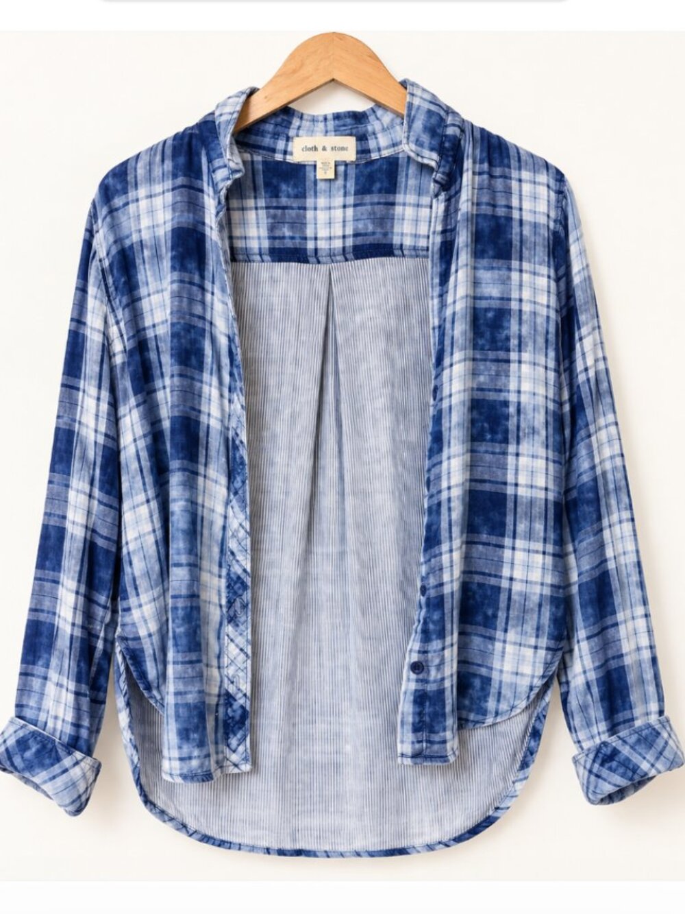Cloth & Stone Blue Plaid Button Down Shirt Womens Small